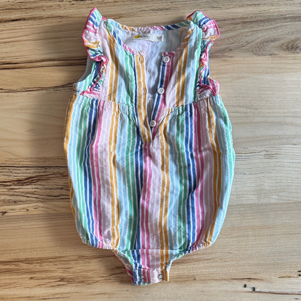 Baby Boden Multicolor Striped Cotton Romper